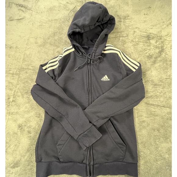 Adidas Jacket XL Full Zip Sweatshirt Track Blue Long Sleeve Hooded Fleece Sports - Picture 1 of 6